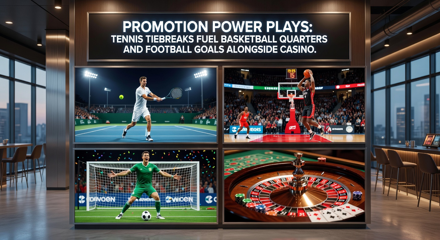 Strategische Übersicht über verknüpfte Wetten: Tennis-Rakete trifft Basketball-Korb, Fußball-Netz und Casino-Slot-Jackpot